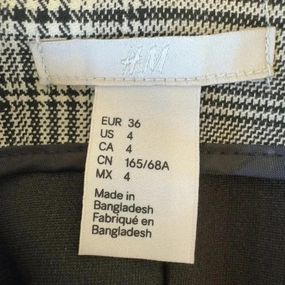 H&M black and white WOMEN'S HIGH-WAISTED plaid pencil checked SKIRT size 4 - Picture 7 of 10